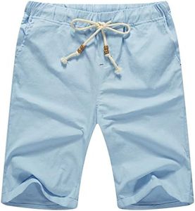 NITAGUT Men's Linen Casual Classic Fit Short Light Blue L