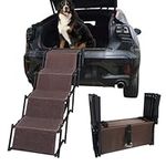 YEP HHO 4 Steps Upgraded dog ramps for large dogs car, Lightweight Non-Slip Folding Portable Dog Stairs with Waterproof Surface, Great for Cars Trucks SUVs (Brown)