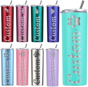 Amlion Vaso personalizado – Grabado con láser con nombre, vasos de acero inoxidable de 20 oz, vasos delgados con tapas y pajitas para regalos para mujeres y hombres – 13 colores y 42 iconos
