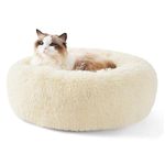 Bedsure Cat Bed Donut Bed - Cat Beds for Indoor Cats, Washable Fluffy Kitten Bed for Anti-Anxiety and Calming, Cream, 50x50x16cm