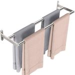 YUMORE Double Towel Rail Wall Mounted 60CM Bathroom Towels Holder Stainless Steel Dual Rod Long Bath Sheet Bar Rack for Bathroom Toilet, Brushed