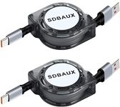 Car Carplay Cable for iPhone 16 15 Pro Max Plus Cable, Retractable USB A to Type C Charger Cord QC 3.0 Fast Charging Data Sync Compatible with Galaxy S23 S21 S10 Note G6 G5 PS5 and More 2-Pack 3.3ft