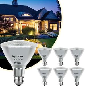 Ivyemons Halogen PAR30 Long Neck 75W 120V 800LM, 6 Pack High Output Halogen PAR30 Dimmable 2800K Warm White with E26 Base, Long Lifespan Long Neck Flood Light Bulb with CRI100 for Recessed Lighting