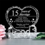 KWOOD Customized Engraved Heart-Shaped Crystal, 15 Year 15th Anniversary Wedding Gifts for Couples Wife Girlfriend Husband Boyfriend (15th Anniversary)