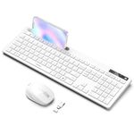 Wireless Keyboard and Mouse Set, USB A and USB C Keyboard Mouse, Full Size UK Keyboard with Phone Holder Compatible with Apple Mac OS, Windows PC/Desktop/Computer/Laptop, White