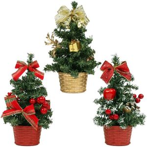 Belle Vous Mini Sapin de Noel Artificiel Lumineux - Sapin de Noel de Table 40 cm avec Boules et Pommes de Pin (Design-4(Set of 3))