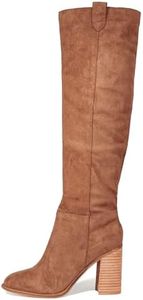 Erocalli Brown Knee-High Boots Suede Boots Fall Boot For Women Chunky Block High Heel Slouchy Boot Round Toe Side Zipper