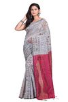 T.J. SAREES Womes's Handloom Cotton Silk Madhubani Block Print Sarees With Blouse Pcs (Ash And Pink, Pack Of 1)