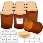 GOTIDEAL 12 Pack 9 OZ Frosted Amber Candle Jars with Bamboo Lids for Making Candles Supplies, Bulk Empty Candle Containers Tins Small Glass Jars for Candle Soy Wax