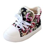 Gaorui Baby Toddler Girls Floral Sneakers Ankle Boots High Top Canvas Winter Fur Lining Sport Casual Shoes Blue