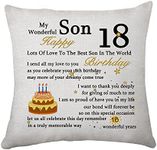 Son 18th Birthday Gift Birthday Cushion Cover for Boys Men Personalited Turning 18th Adult Birthday Memorial Pillowcase Son Gifts from Mom and Dad Throw Pillow Cover Gifts (18th)