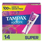 Tampax, Radiant Tampons, Plastic Applicator, Super Absorbency, 14 Count