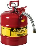 Justrite 7250130 Galvanized Steel, AccuFlow Type II Red Safety Can with 1" Flexible Spout, Large ID Zone, Meets OSHA & NFPA for Handling Hazardous Liquids. 5 Gallon (19L) Size.