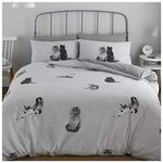 GC GAVENO CAVAILIA Care Animal Duvet Cover King Size, Polycotton Fabric Cat Bedding & Linen, Reversible Bed Set Grey, 719274, Kitty Cats-grey