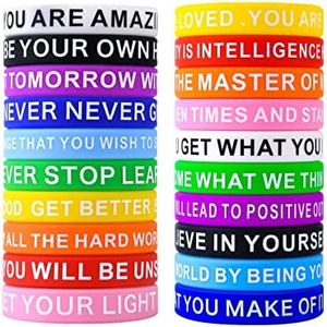 SlocciPro 20 Pieces Motivational Quote Rubber Wristbands Colored Inspirational Silicone Bracelets Stretch Unisex Wristbands for Men Women Teens, 20 Styles