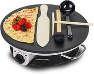 Andrew James Crepe and Pancake Maker | 33cm (13 Inch) Non-Stick Electric Hotplate for Pancakes | Includes Four Crepe Making Tools | 1200W Temperature and Thermostatic Control