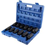 Heavy Duty Drive Impact Socket Set, 12PCS 3/4 Inch Chrome Vanadium Steel Drive Deep Socket Set Hex Socket Set with Blue Storage Case 24mm to 41mm for Car Repair Factory Commercial