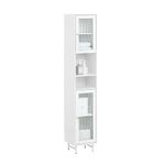 SoBuy Bathroom Tall Cabinet Tall Cupboard Storage Cabinet with 2 Glass Doors BZR118-W