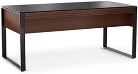 BDI Furniture Corridor 6521-67.75'' x 32.25" Executive Office Desk for Home or Office with Keyboard Drawer, Cable Management, Satin-Etched Tempered Glass, Chocolate Stained Walnut