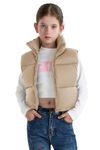 maoo garden Girls Winter Puffer Vest Faux-Down Short Cropped Lightweight Water-Resistant Big Girls Sleeveless Jacket Beige 6Y