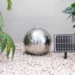 Primrose 45cm Solar Powered Stainless Steel Sphere Patio Garden Water Feature Fountain with LED Lights & Reservoir