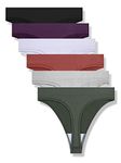 GRANKEE Women's Breathable Seamless Thong Panties No Show Underwear 6 Pack(Black/Caramel/Purple/Olive Green/Lavender/Light Grey 6 Pack M)