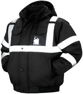 sesafety Reflective Jacket for Men, High Visibility Jackets, Safety Jackets for Men, Hi Vis Construction Bomber Jackets Waterproof with Pockets and Zipper, Black Bottom, Class 3