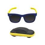 SPIKY Unisex Kids Rectangular Polarization Sunglasses With Protective Case Dark Blue & Yellow Frame Black Lens, Free Size - (Pack Of 1)