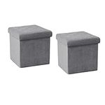 B FSOBEIIALEO Storage Ottoman Cube, Ottoman with Storage Folding Ottomans Cube Seat Toy Chest Box Storage Chest Small Ottoman Velvet Footrest Stool 12.6"x12.6"x12.6" Grey 2 Pack