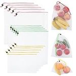 EZGOODZ Mesh Produce Bags Reusable 3 Sizes. 15 Pack White Polyester Mesh Bags with Drawstrings. Reusable Produce Bags Washable with Colored Drawstrings. Lightweight Reusable Mesh Produce Bags