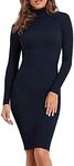 PrettyGuide Women Slim Fit Ribbed Turtleneck Long Sleeve Midi Knit Sweater Dress Navy Blue L