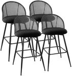 Bekrvio 29" Bar Height Stools Set of 4 Swivel Barstool with Black Rattan Cane Backs, Boucle Fabric Upholstered Bar Stools for Kitchen Island, Boho Mid-Century Modern Bar Chairs, Black