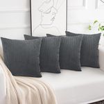 Aspire Homeware Cushions with Covers Included – (Set of 4) Grey Stripe Velvet Sofa Cushion Covers 45x45cm Soft & Comfortable Cushion Inserts – Large Filled Decorative Cushion for Bedroom