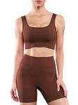 Workout Sets for Women Seamless 2 Piece Ribbed Biker Shorts Set with Sports Bra Gym Outfits(Y8SP Set - M Coffee)