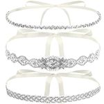 Hiceeden 3 Pieces Rhinestone Bridal Belt, Silver Crystal Bridal Sash with White Ribbon Wedding Dresses Belt for Women, Bride, Bridesmaids, Gown, Party, Prom, Beige, 101-106 inches