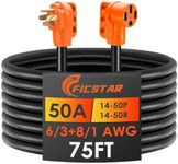 Ficstar 75FT 50 Amp RV/Generator Extension Cord Outdoor with Grip Handle,125/250V,12500W, 4 Prong,Heavy Duty 6/3+8/1 Gauge STW,NEMA 14-50P to 14-50R with LED Power Indicator & Polarity Lamp,ETL Listed