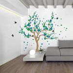 Japanese Cherry Blossom Tree and Birds Wall Decal Sticker for Flower Baby Nursery Room Decor Art (Light Brown, Green, Blue, 60x90 inches)