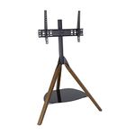 AVF Hoxton TV Floor Stand - Free-standing Tripod TV Unit, Solid Dark Wood Legs - Black Glass Shelf, For TVs 32" to 70"