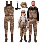 DaddyGoFish Neoprene Chest Waders for Kids and Adults, BootFoot, Fishing & Hunting with a Camouflage Caps and a Wader Hanger