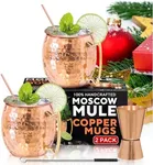 Benicci Moscow Mule Copper Mugs - Set of 2, 100% Handcrafted - Food Safe Pure Solid Copper Mugs - 16 oz Gift Set with Premium Quality Cocktail Copper Straws, Straw Cleaning Brush and Jigger!