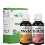 essancia - NATURALLY IN EVERY DROP Rosehip & Jojoba Oils Natural, Organic & Pure Cold Pressed Combo Set For Healthy Nails, Wrinkles, Face Glow, Acne Prone Skin Care & Massage - Pack Of 2