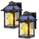 Solar Outdoor Wall Lanterns, Perkisboby Wireless Motion Sensor Solar Light, Solar Powered Wall Lights with 3 Modes & IP65 Waterproof, Dusk to Dawn Solar Porch Lights for Garden Yard Garage(2 Pack)