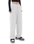 Kiench Teen Girls' Baggy Sweatpants High Waisted Pull On Youth Joggers Medium/Size 14-16/12-14 Years Baggy Heather Grey White with 4 Pockets