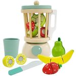 Wooden Blender Toy, Pretend Play Kitchen Accessories Juicer and Smoothie Maker include Cutting Fruits and Vegetables