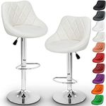 TRESKO 2 x Bar Stools Set with Backrest | Leatherette Exterior | Height Adjustable and Adjustable Swivel Gas Lift | Chrome Footrest | Available in 10 Colors (2x Beige)