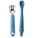 Cubkins Steel Head Fork with Early Feeding Bendable Training Spoon for Feeding Baby | Non Toxic, Food Safe and BPA Free | Washable and Reusable (Blue Olive)