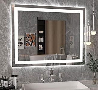 Klajowp 1000x800mm LED Bathroom Mirror with Front + Backlit, Tempered Glass Bathroom Mirror with Lights, Anti-Fog, 3 Colors with Stepless Dimmable Memory Bathroom Vanity Mirror for Wall, Shatterproof