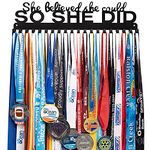 Lapetale Fashion She Believed She Could SO SHE DID Medal Hanger Holder Display Wall Rack Frame-Running Medal Hanger Display Awards Ribbon Cheer,Marathon,Gymnastics,Soccer,Softball