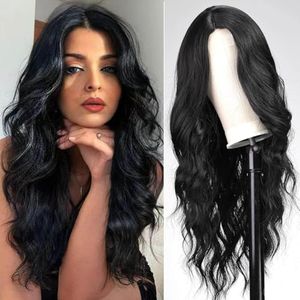QUEENTAS Long Black Wigs for Women Long Curly Black Cosplay Wig Synthetic Body Wavy Hair Wig