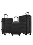 Shavont 3 Piece Luggage Set for Family Travel, ABS Hard Shell Suitcases with Combination Lock, Telescopic Handle and 4 Spinner Wheels (Black)